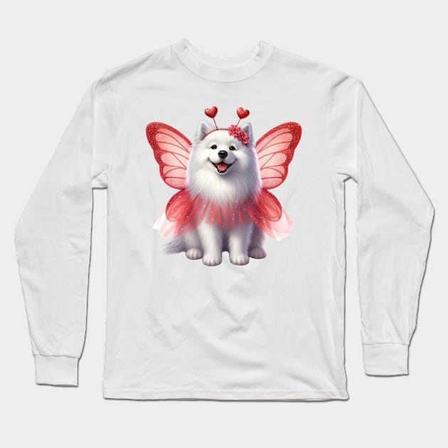 Valentine Fairy Samoyed Dog Long Sleeve T-Shirt by Chromatic Fusion Studio